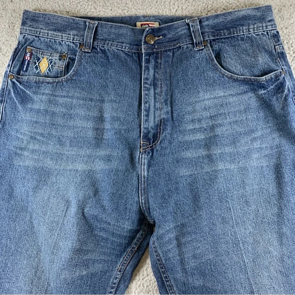 PHAT FARM Jeans Men's Zip Fly Embroidered Cotton Blue Denim 44x32 (Actual 42x30)